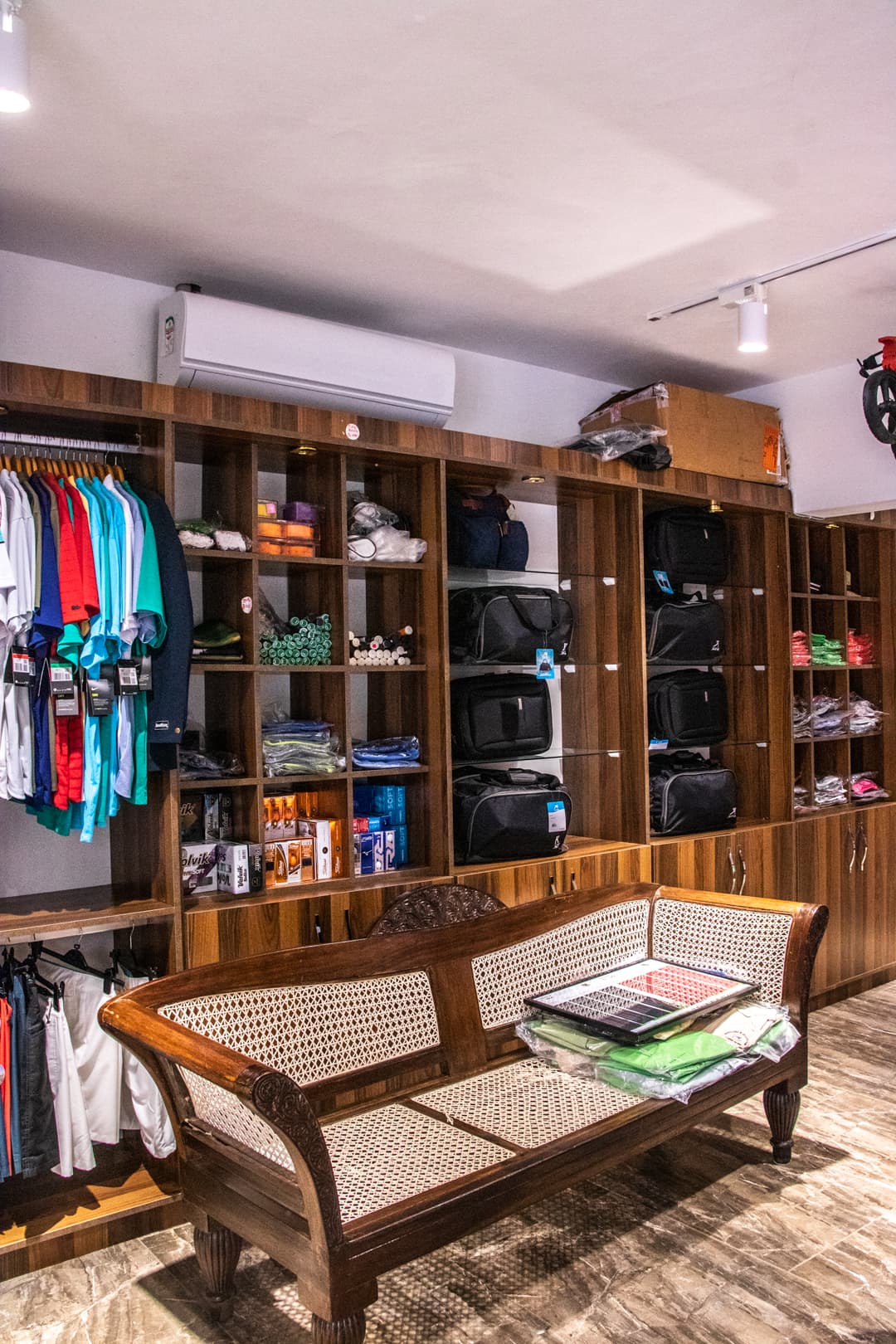 Pro shop interior with golf equipment