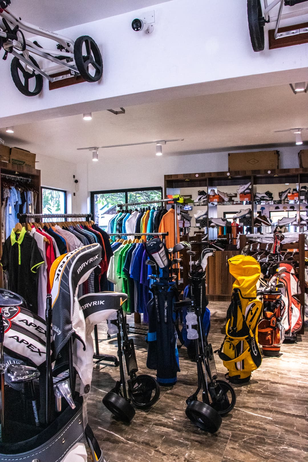 Golf clubs and accessories display